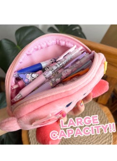 SYOSI Cute Pink Pencil Case, Kawaii Anime Stationery Cartoon Soft Pouch Pen Bag with Acrylic Badge for Teen Girls, Women, Student, Children  - Image 4