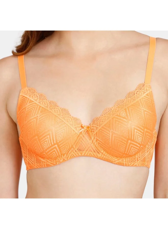 zivame Zivame Textured Padded Bra with Lace Detail and Adjustable Strap
