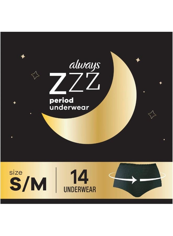 Always Zzzs Overnight Disposable Period Underwear For Women, Size Small/Medium, Black Period Panties, Leakproof, 7 Count X 2 Packs (14 Count Total) - Image 1