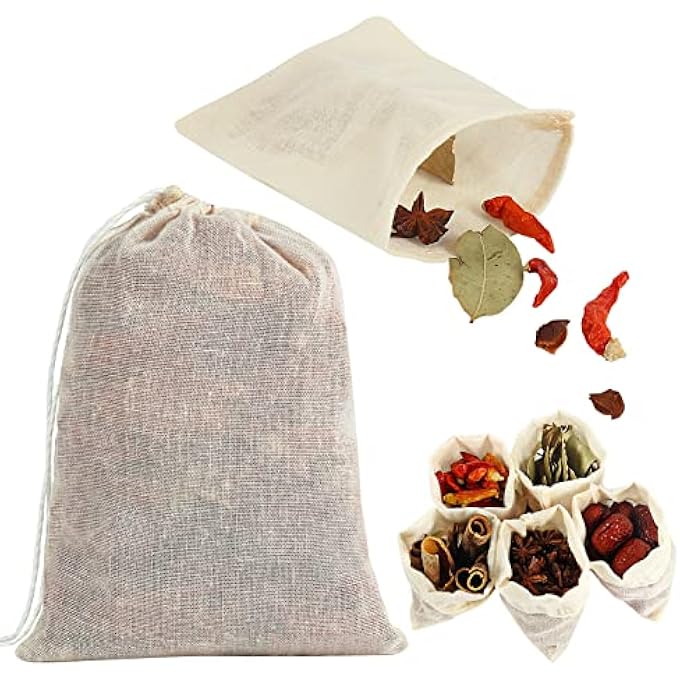 YQL Spice Bags For Cooking30Pcs 4X6 Inch Muslin Bags With Drawstring Tea Filter Bags Cheesecloth Bags For Straining Reusable Natural Cotton SachetHerb Bags - Image 1