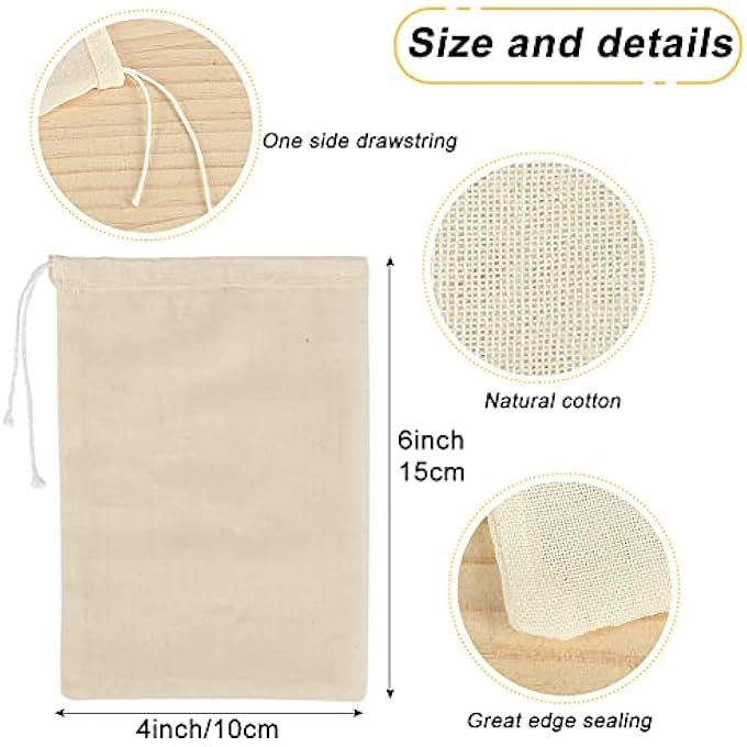 YQL Spice Bags For Cooking30Pcs 4X6 Inch Muslin Bags With Drawstring Tea Filter Bags Cheesecloth Bags For Straining Reusable Natural Cotton SachetHerb Bags - Image 2