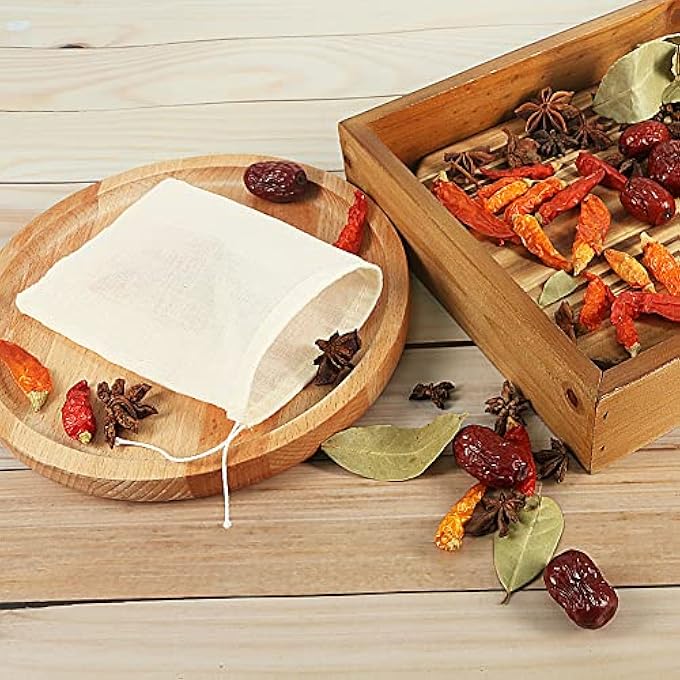 YQL Spice Bags For Cooking30Pcs 4X6 Inch Muslin Bags With Drawstring Tea Filter Bags Cheesecloth Bags For Straining Reusable Natural Cotton SachetHerb Bags - Image 5