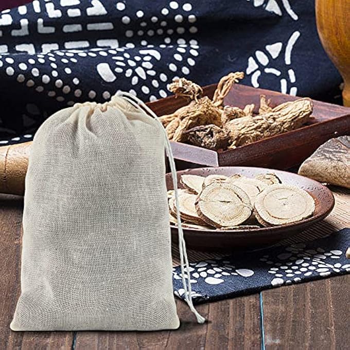 YQL Spice Bags For Cooking30Pcs 4X6 Inch Muslin Bags With Drawstring Tea Filter Bags Cheesecloth Bags For Straining Reusable Natural Cotton SachetHerb Bags - Image 4