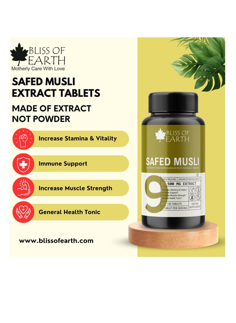 Bliss of Earth Safed Musli Tablets 60 Count 500mg  Extract Per Serving For Energy and Vitality