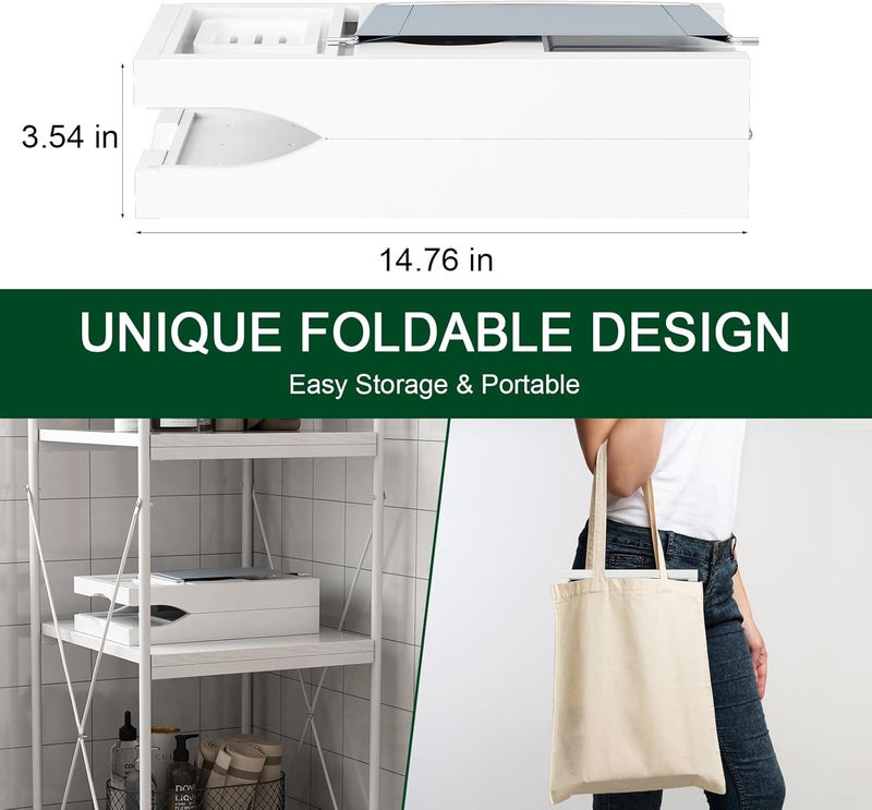 BAMBUROBA Foldable Bamboo Bathtub Caddy Tray Expandable for Luxury Bath, Bath Accessories & Table with Wine Glass Holder, Book Stand Bathroom Organizer with Extending Sides for Men/Women,White - Image 5