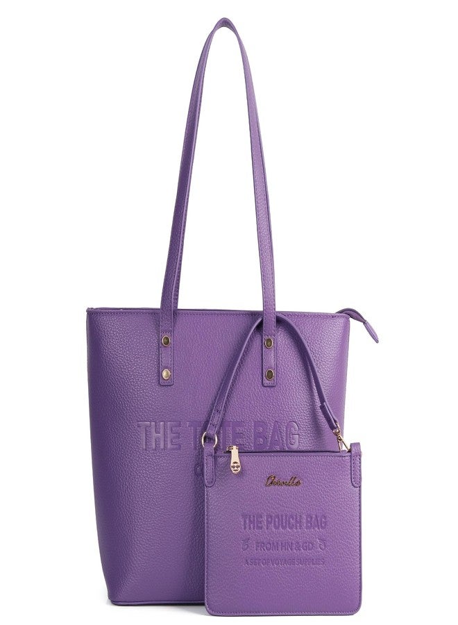 Chinllo Tote Bag for Women, Medium Top Handle Handbags Purse, Purple-grained, Large - Image 1