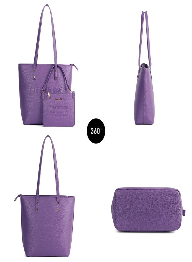Chinllo Tote Bag for Women, Medium Top Handle Handbags Purse, Purple-grained, Large - Image 5