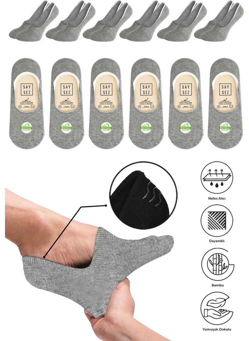 Saysez Bamboo Women's Flats Gray Melange Socks Seamless Invisible Anti-Slip Heel Silicone Premium Pack of 6