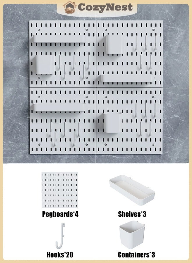 كوزينيست طقم منظم حائط بسطح مثقب مكون من 4 قطع باللون الأبيض، رف تخزين وعرض جداري، تصميم معياري للتعليق على الحائط، منظم جداري للتزيين المنزلي والمكتبي، منظم جداري للمنزل والمكتب - Image 1