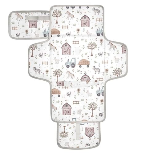 XIGUA Portable Changing Pad for Baby - Cute Farm Animals Waterproof Diaper Changing Mat Travel Changing Pad with Built-in Pillow - Shower Gift for Baby - Image 1
