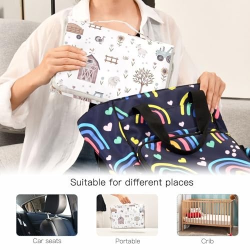XIGUA Portable Changing Pad for Baby - Cute Farm Animals Waterproof Diaper Changing Mat Travel Changing Pad with Built-in Pillow - Shower Gift for Baby - Image 5