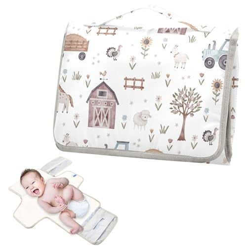 XIGUA Portable Changing Pad for Baby - Cute Farm Animals Waterproof Diaper Changing Mat Travel Changing Pad with Built-in Pillow - Shower Gift for Baby - Image 2