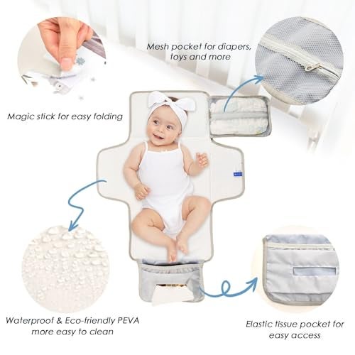 XIGUA Portable Changing Pad for Baby - Cute Farm Animals Waterproof Diaper Changing Mat Travel Changing Pad with Built-in Pillow - Shower Gift for Baby - Image 3