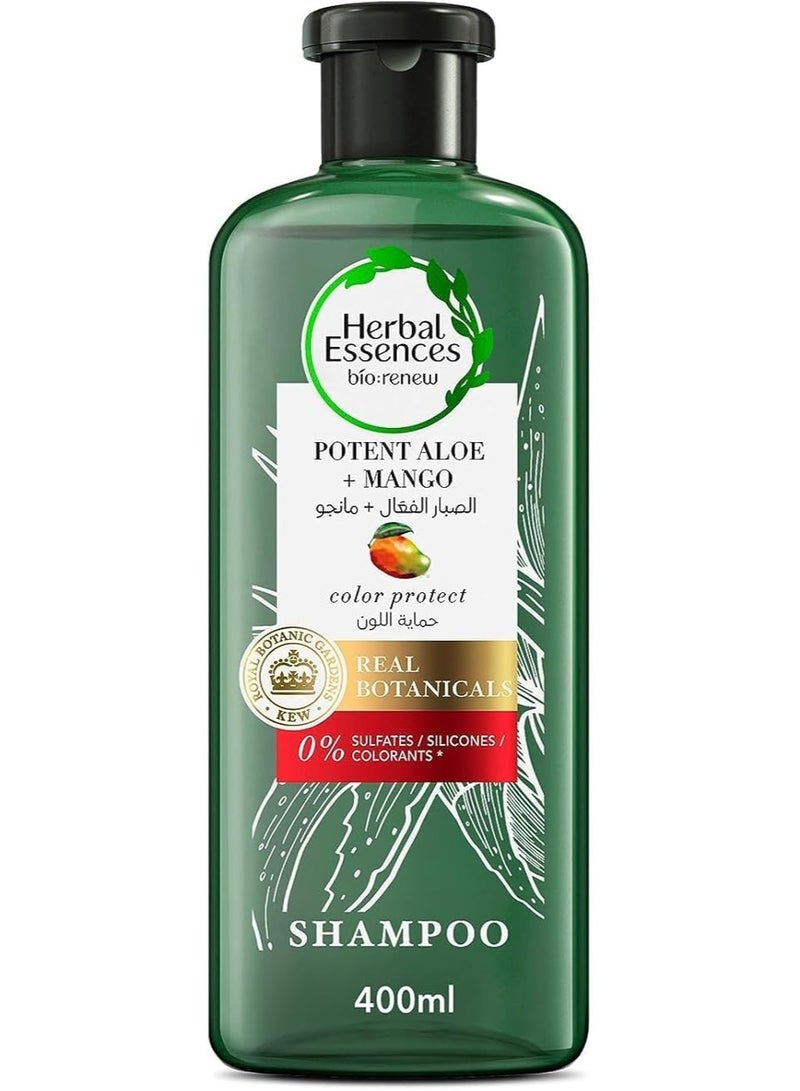 Herbal Essences Color Protect Sulfate Free Potent Aloe Vera + Mango Natural Shampoo for Dry Hair and Hair Hydrate, 400 mL