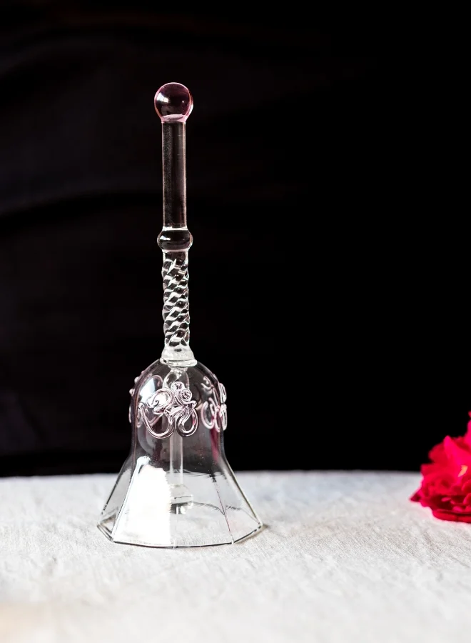 Muun Home Pink Glass Ringing Bell for Pooja & Mandir - Decorative Temple Bell for Home Decor, Housewarming, Wedding & Festive Gift