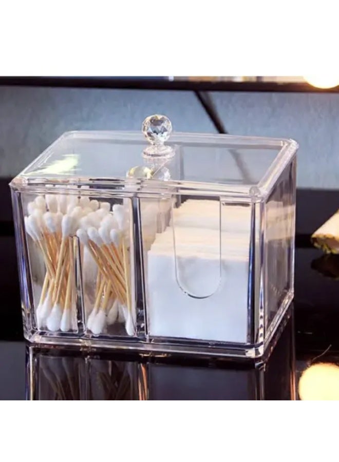 Clear Acrylic Cotton Pad & Swab Box | Transparent Organizer for Makeup, Skincare, and Beauty Essentials | Easy-Access Storage Container for Vanity or Bathroom - Image 1