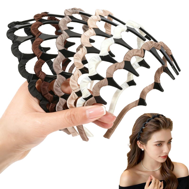 Auseibeely 6 Pcs Zig Zag Headbands for Women, Non Slip Wavy Comb Headband with Teeth, Plastic U Shape High Skull Headband for Girls Teen Men, Fashion 90s Hair Accessories, Ideal for Gifts - Image 1