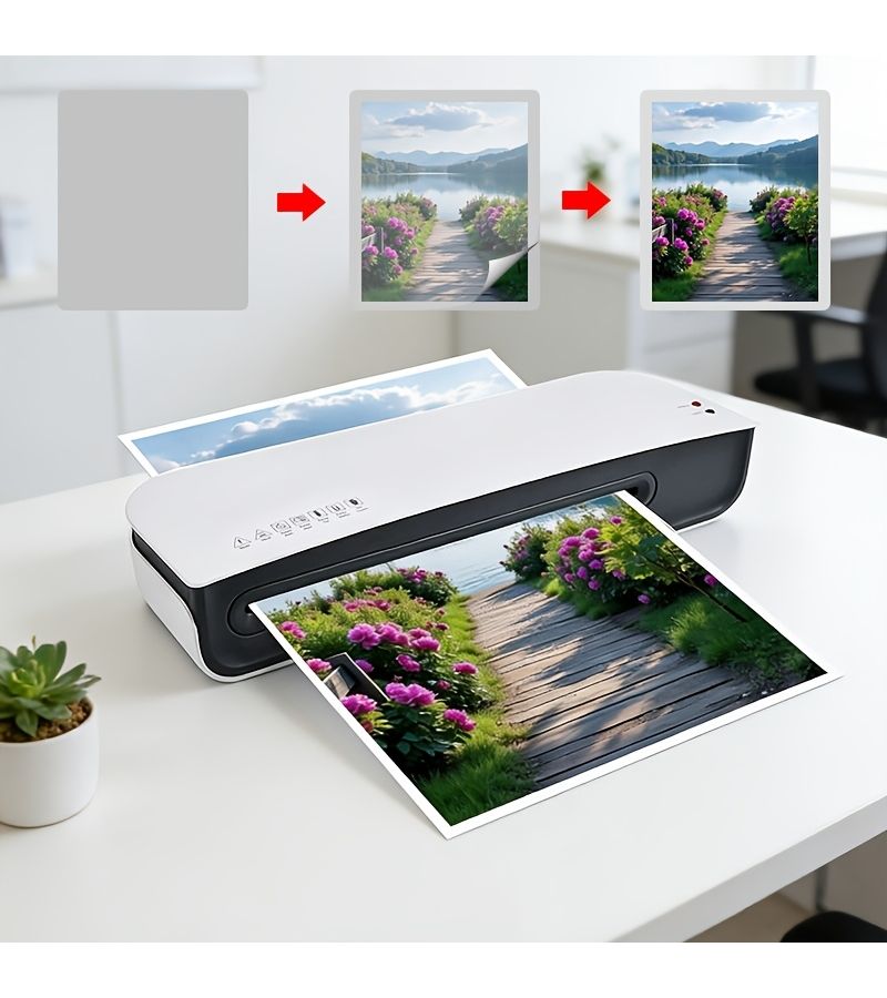 A4 Thermal Laminator Machine Cold Hot Laminating Machine White With Hole Punch Corner Rounder For Home Office School Photo Document Laminating Kit - Image 1