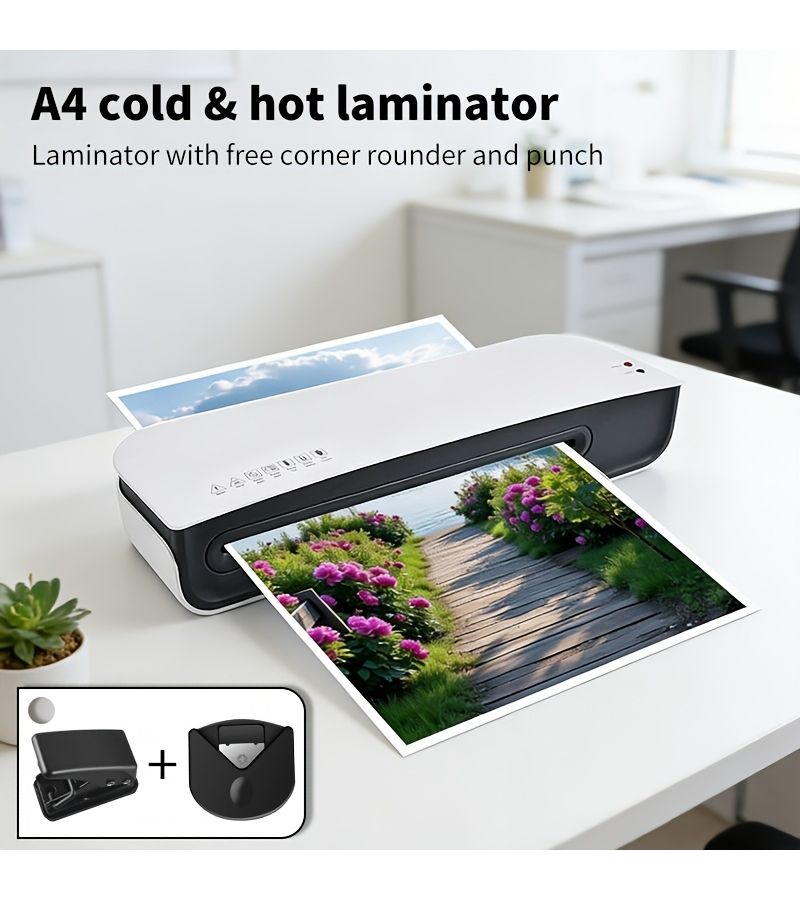 A4 Thermal Laminator Machine Cold Hot Laminating Machine White With Hole Punch Corner Rounder For Home Office School Photo Document Laminating Kit - Image 5