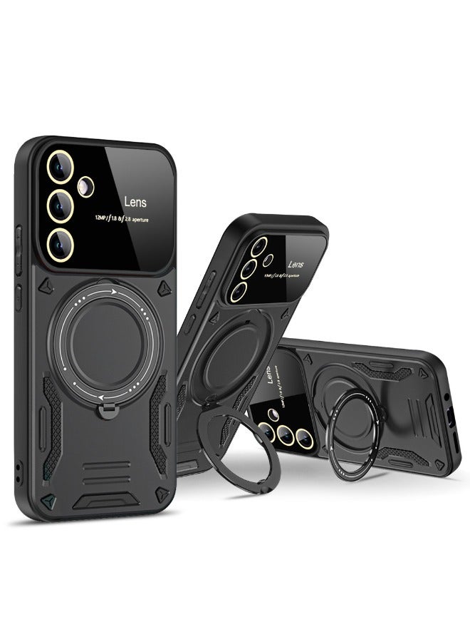 Samsung Galaxy A16 Case with Camera Lens Protector, Mixed Material Case Cover, Heavy Duty Rugged Shockproof Drop Proof Case with Round Ring Kickstand for Samsung Galaxy A16 5G/4G, Black - Image 3