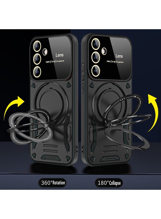 Samsung Galaxy A16 Case with Camera Lens Protector, Mixed Material Case Cover, Heavy Duty Rugged Shockproof Drop Proof Case with Round Ring Kickstand for Samsung Galaxy A16 5G/4G, Black - Image 4