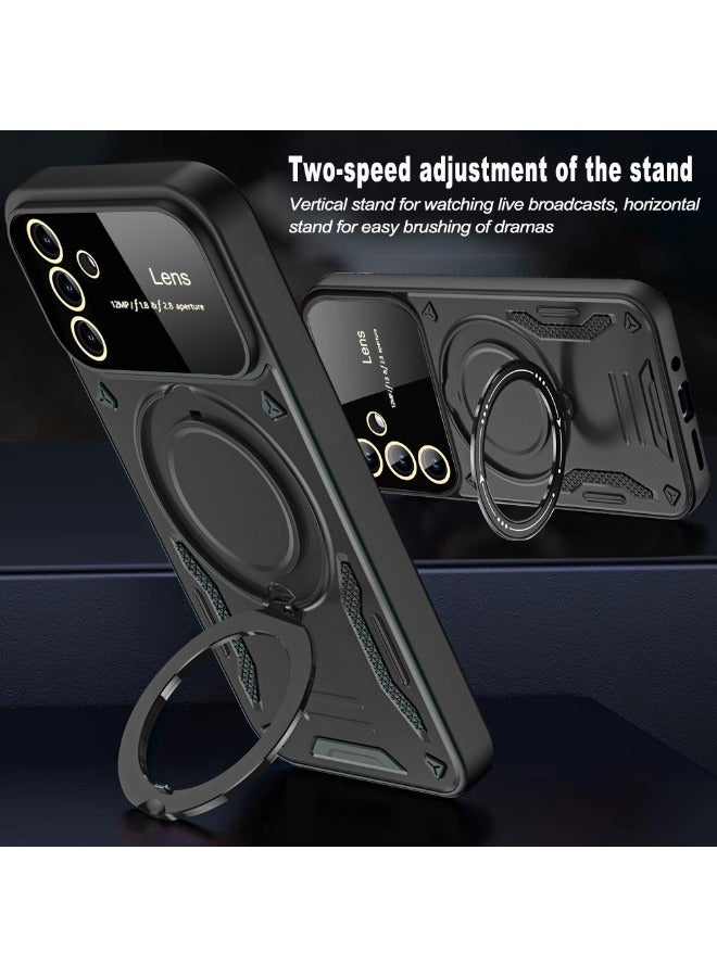 Samsung Galaxy A16 Case with Camera Lens Protector, Mixed Material Case Cover, Heavy Duty Rugged Shockproof Drop Proof Case with Round Ring Kickstand for Samsung Galaxy A16 5G/4G, Black - Image 5