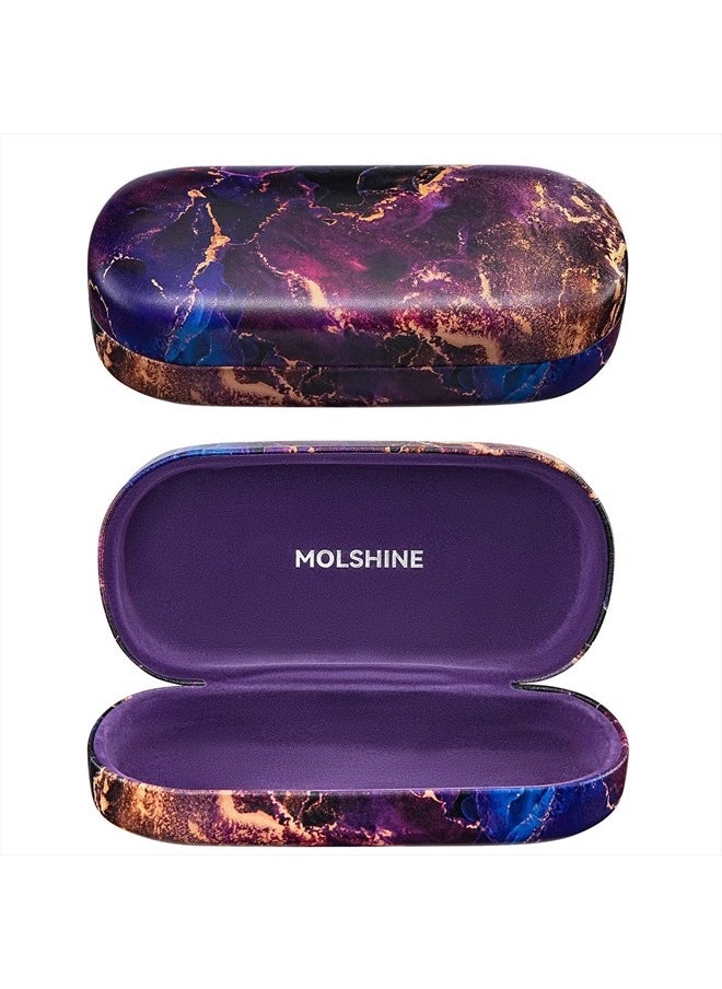 molshine Hard Shell Leather Sunglasses Case,Classic Large Glasses Case for Women Men,Sunglass Eyeglasses (Purple Marble)  - Image 1