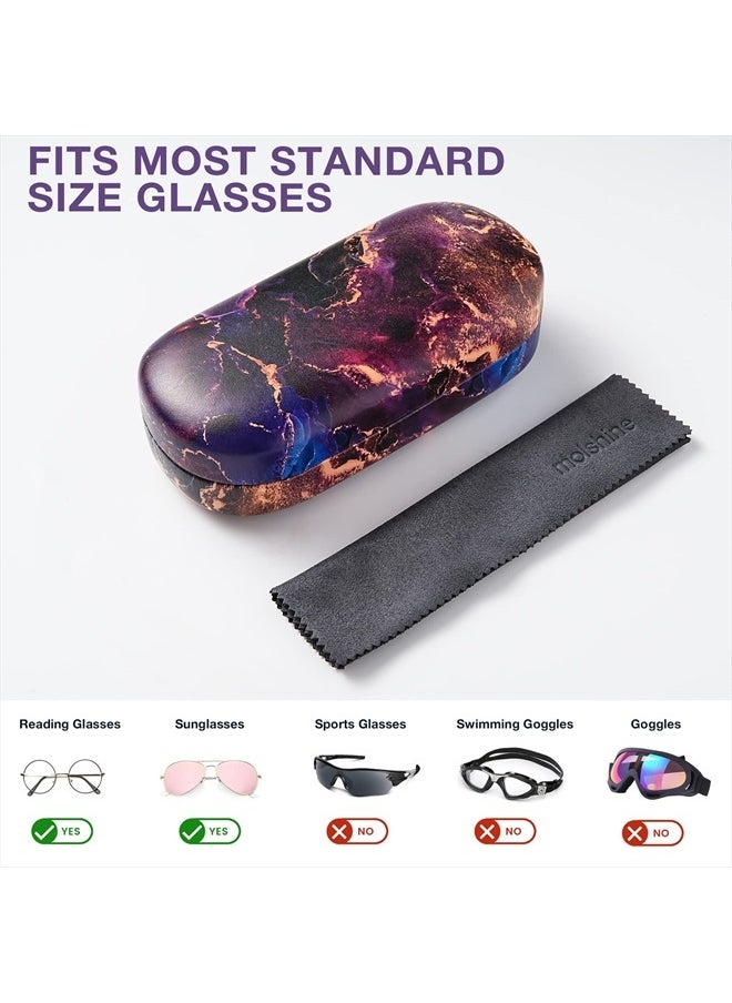 molshine Hard Shell Leather Sunglasses Case,Classic Large Glasses Case for Women Men,Sunglass Eyeglasses (Purple Marble)  - Image 3