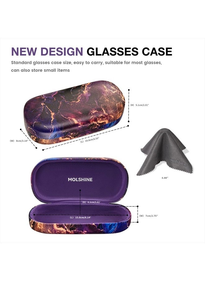 molshine Hard Shell Leather Sunglasses Case,Classic Large Glasses Case for Women Men,Sunglass Eyeglasses (Purple Marble)  - Image 2