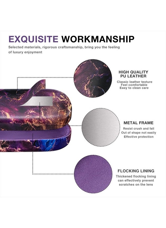 molshine Hard Shell Leather Sunglasses Case,Classic Large Glasses Case for Women Men,Sunglass Eyeglasses (Purple Marble)  - Image 4