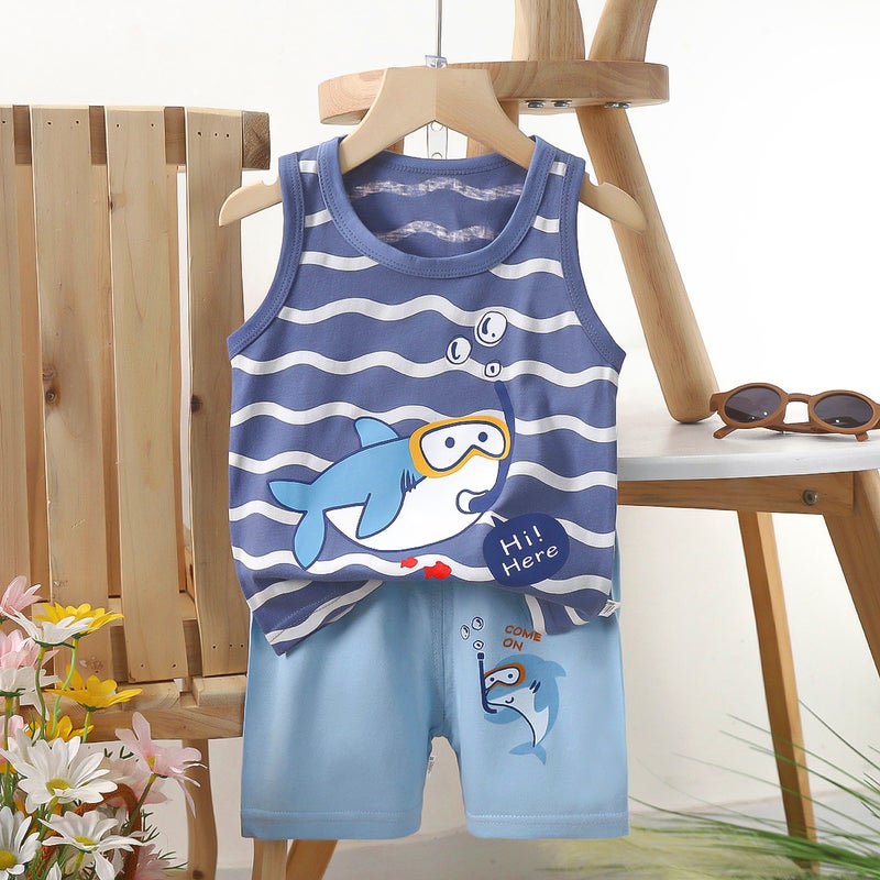 Kids Cotton Vest Set Summer 2024 E29-Diving Dolphin 