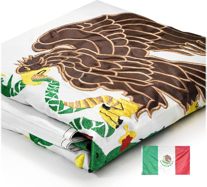 Anley EverStrong Series Embroidered Mexico Flag 3x5 Ft - Embroidery & Heavy Duty Canvas Header - 4 Rows of Lock Stitching - Mexican MX National Flag with Brass Grommets 3 X 5 Ft - Image 1