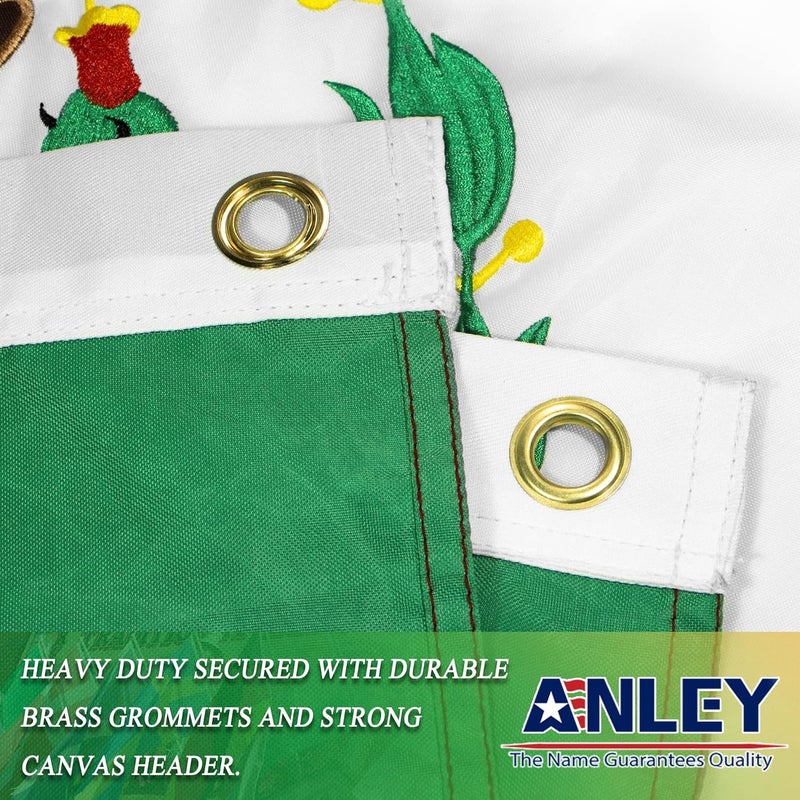 Anley EverStrong Series Embroidered Mexico Flag 3x5 Ft - Embroidery & Heavy Duty Canvas Header - 4 Rows of Lock Stitching - Mexican MX National Flag with Brass Grommets 3 X 5 Ft - Image 4