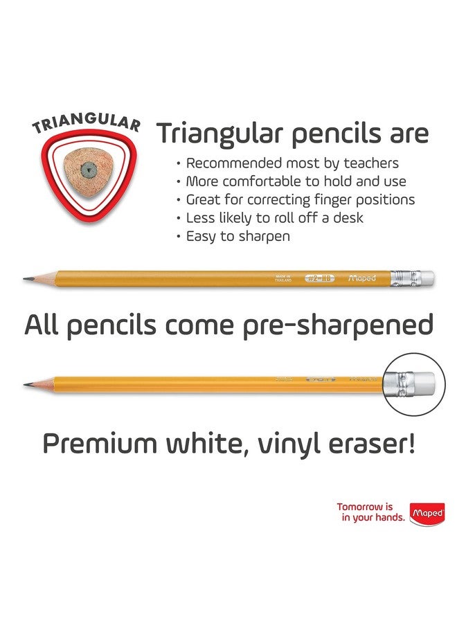 مابد - أقلام رصاص مثلثة صفراء أساسية رقم 2 - عبوة من 12 قلمًا - مبراة مسبقًا - Image 2
