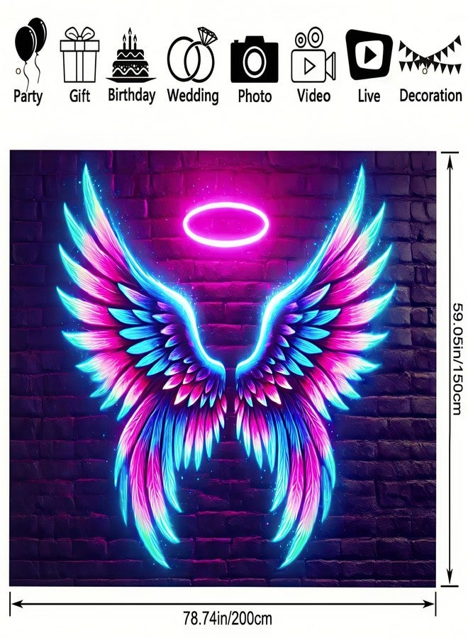 BlissYard Blacklight Angel Wings Tapestry UV Reactive Neon Wings Wall Hanging Tapestries Pink Angel Wings Tapestries for Girls Teens Glow in the Dark Tapestry for Party Carnival Backdrop 59 X 78 in - Image 5