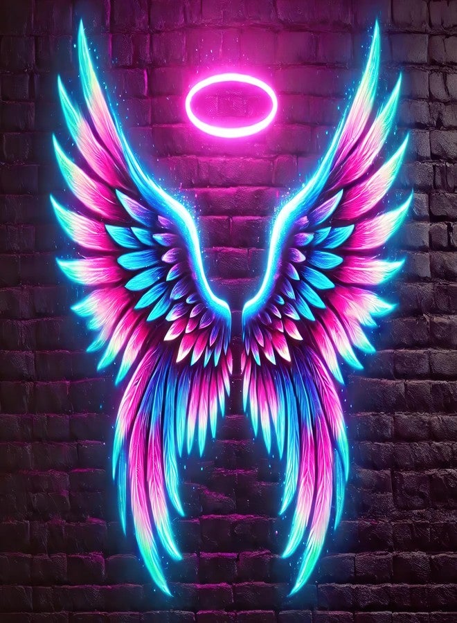 BlissYard Blacklight Angel Wings Tapestry UV Reactive Neon Wings Wall Hanging Tapestries Pink Angel Wings Tapestries for Girls Teens Glow in the Dark Tapestry for Party Carnival Backdrop 59 X 78 in - Image 1