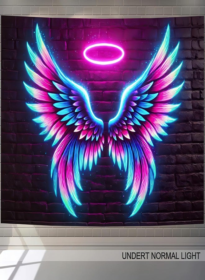 BlissYard Blacklight Angel Wings Tapestry UV Reactive Neon Wings Wall Hanging Tapestries Pink Angel Wings Tapestries for Girls Teens Glow in the Dark Tapestry for Party Carnival Backdrop 59 X 78 in - Image 3