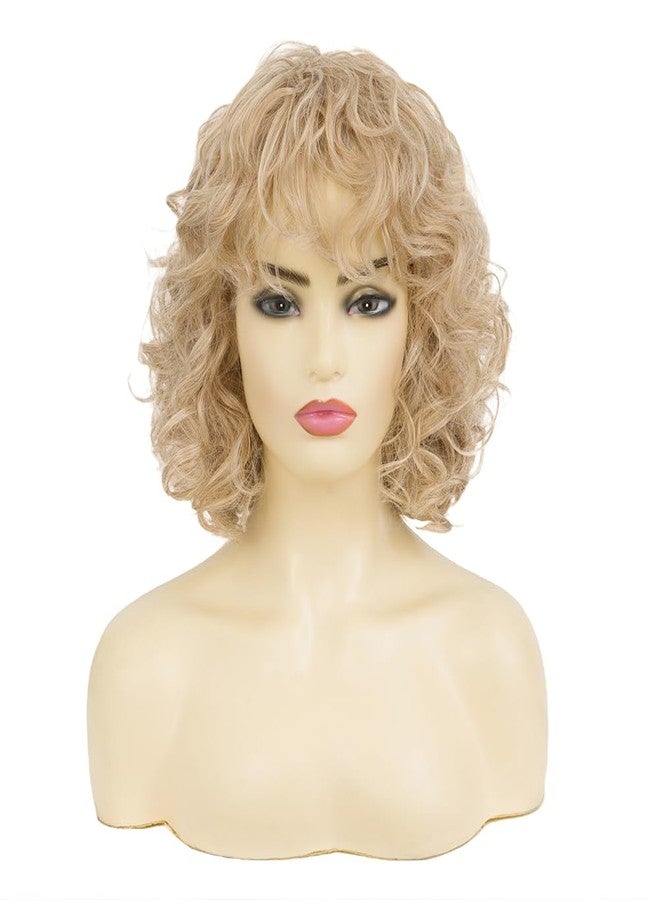 Tseses Women Short Blonde Curly Wig Bob Wig with Bangs Shoulder Length Naturel Hair Wigs Cosplay Daily Party Use(Blonde) - Image 2