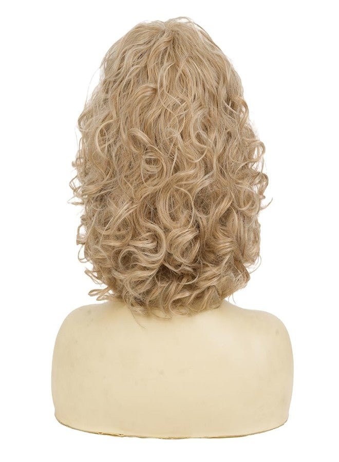 Tseses Women Short Blonde Curly Wig Bob Wig with Bangs Shoulder Length Naturel Hair Wigs Cosplay Daily Party Use(Blonde) - Image 5
