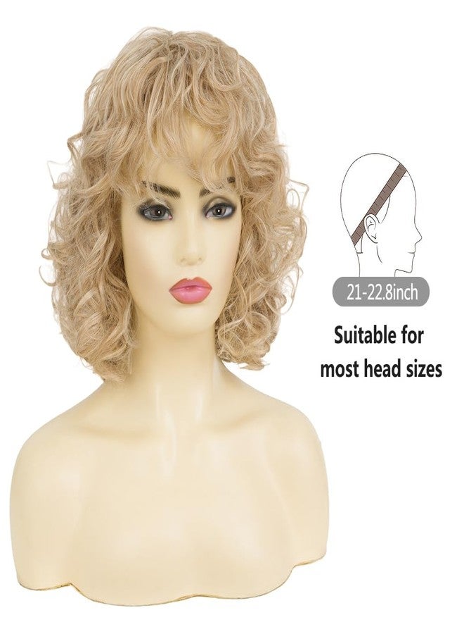 Tseses Women Short Blonde Curly Wig Bob Wig with Bangs Shoulder Length Naturel Hair Wigs Cosplay Daily Party Use(Blonde) - Image 3
