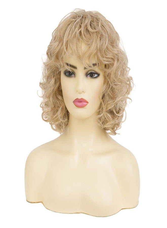 Tseses Women Short Blonde Curly Wig Bob Wig with Bangs Shoulder Length Naturel Hair Wigs Cosplay Daily Party Use(Blonde) - Image 4