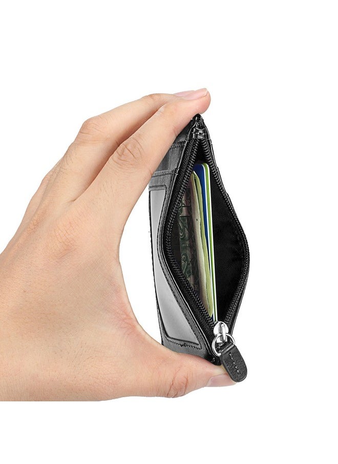 Wisdompro - Badge Holder With Zipper Wisdompro School Supply 2Sided Pu Leather College Id Badge Holder With 1 Id Window 4 Card Holder Slots 1 Side Pocket And 20 Inch Leather Neck Strap Lanyard Vertical Black - Image 1