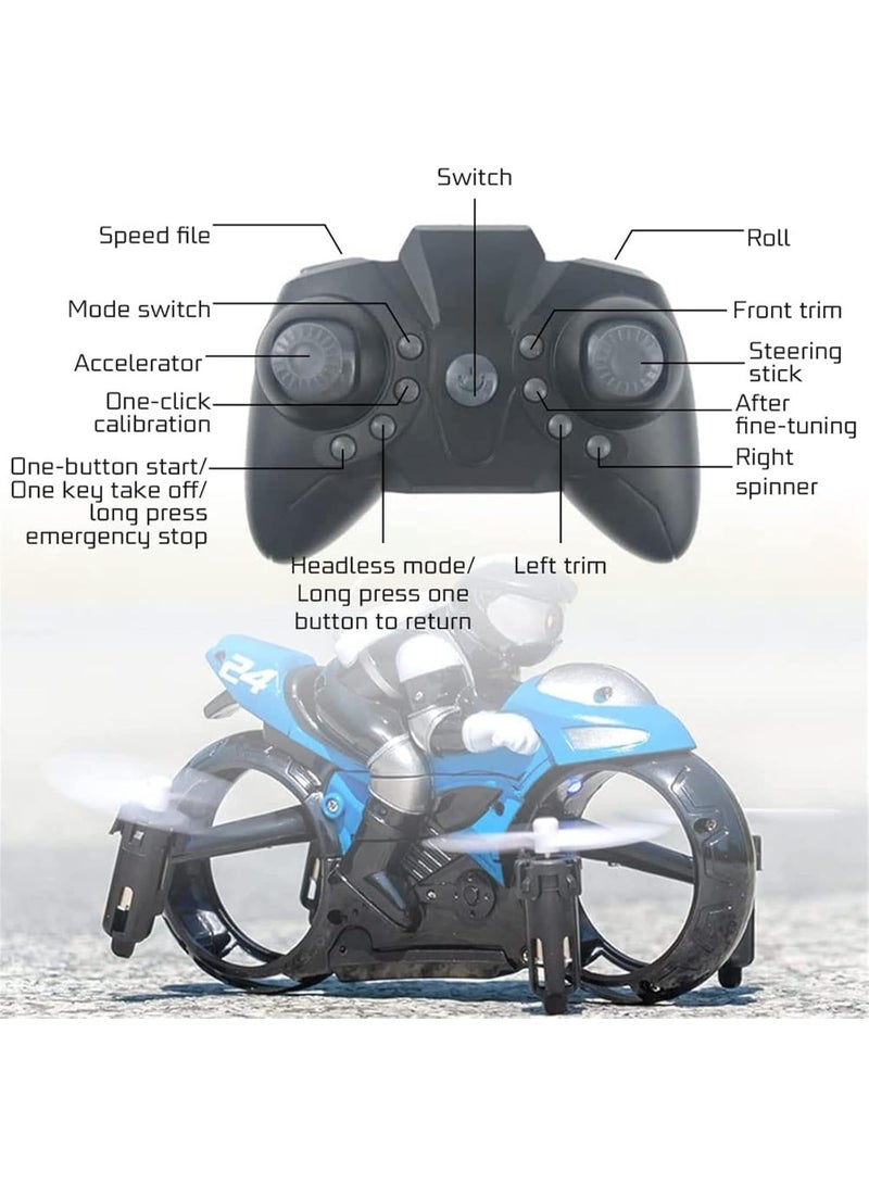 RC Motorcycle Toys Electric 2.4GHz Mini Flying Motorcycle with Light Up Wheels Land & Air 360° Rotating Drift Stunt High Speed Remote Motorcycle Toys for Boys - Image 3