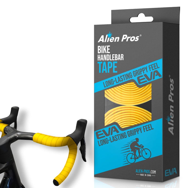 ALIEN PROS Bike Handlebar Tape EVA (Set of 2) Yellow - Enhance your bike Grip with These bicycle handle bar tape - Wrap your bike for an awesome comfortable ride (Set of 2, Yellow) - Image 1