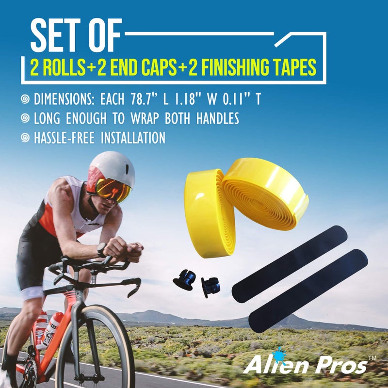 ALIEN PROS Bike Handlebar Tape EVA (Set of 2) Yellow - Enhance your bike Grip with These bicycle handle bar tape - Wrap your bike for an awesome comfortable ride (Set of 2, Yellow) - Image 4