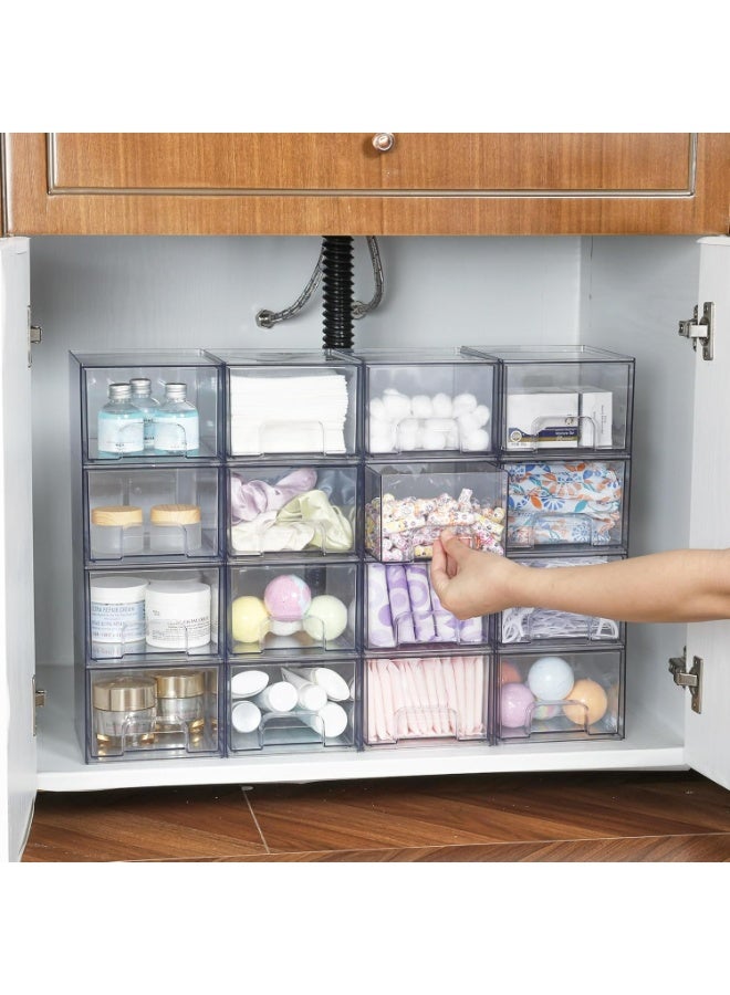 ZIMNEST 2 Pack Clear Plastic Stackable Makeup Organizer Box Drawers, 4.4''(11.2 cm) Tall Acrylic Storage Boxes for Bathroom Vanity, Undersink, Kitchen Cabinets, Pantry Organization - Image 5