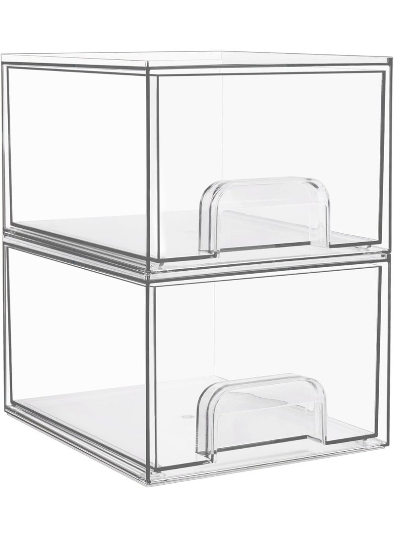 ZIMNEST 2 Pack Clear Plastic Stackable Makeup Organizer Box Drawers, 4.4''(11.2 cm) Tall Acrylic Storage Boxes for Bathroom Vanity, Undersink, Kitchen Cabinets, Pantry Organization - Image 1