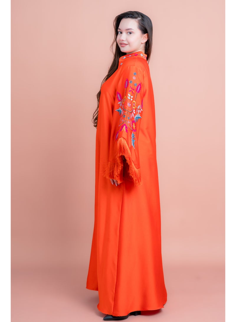 اكسا جلابية مطرزة بأكمام بتفاصيل لامعة أحمر - Image 3