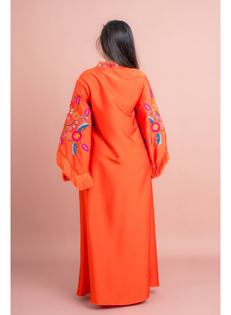 اكسا جلابية مطرزة بأكمام بتفاصيل لامعة أحمر - Image 4