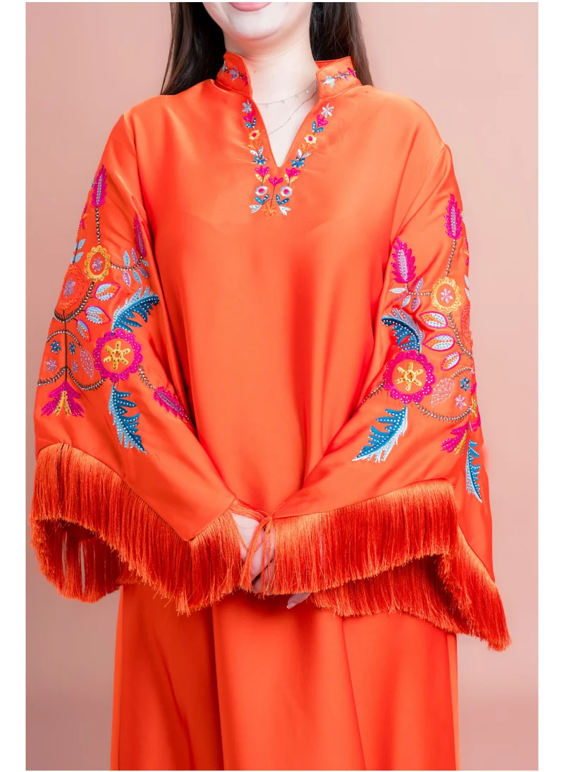 IKKXA Shimmer Detail Sleeves Embroidered Jalabiya IK1018 Red